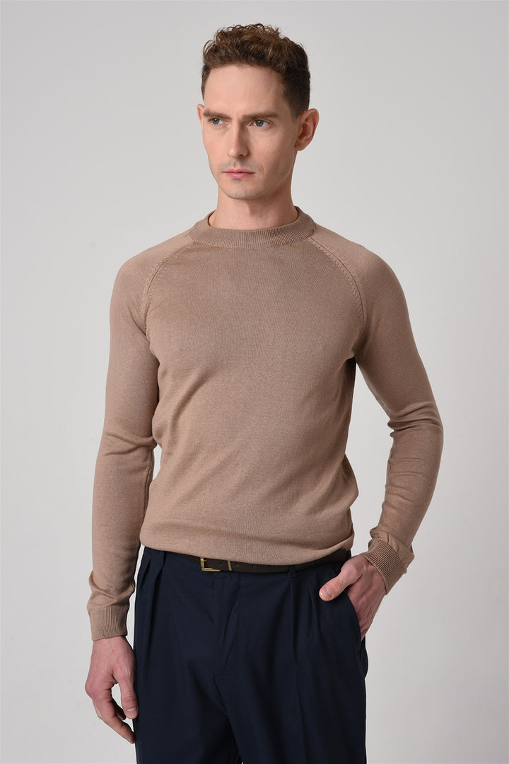 Men's Mink Crew Neck Slim Fit Knitwear Sweater - Wessi