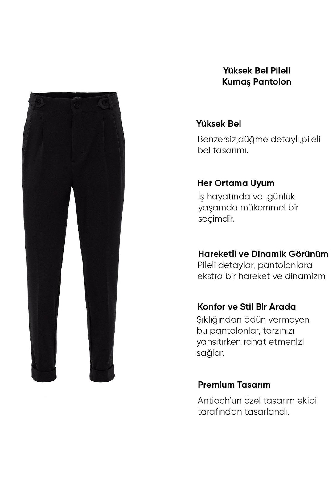 Pantalon Homme Noir Taille Haute (Boyfriend) En Tissu Plissé - Wessi