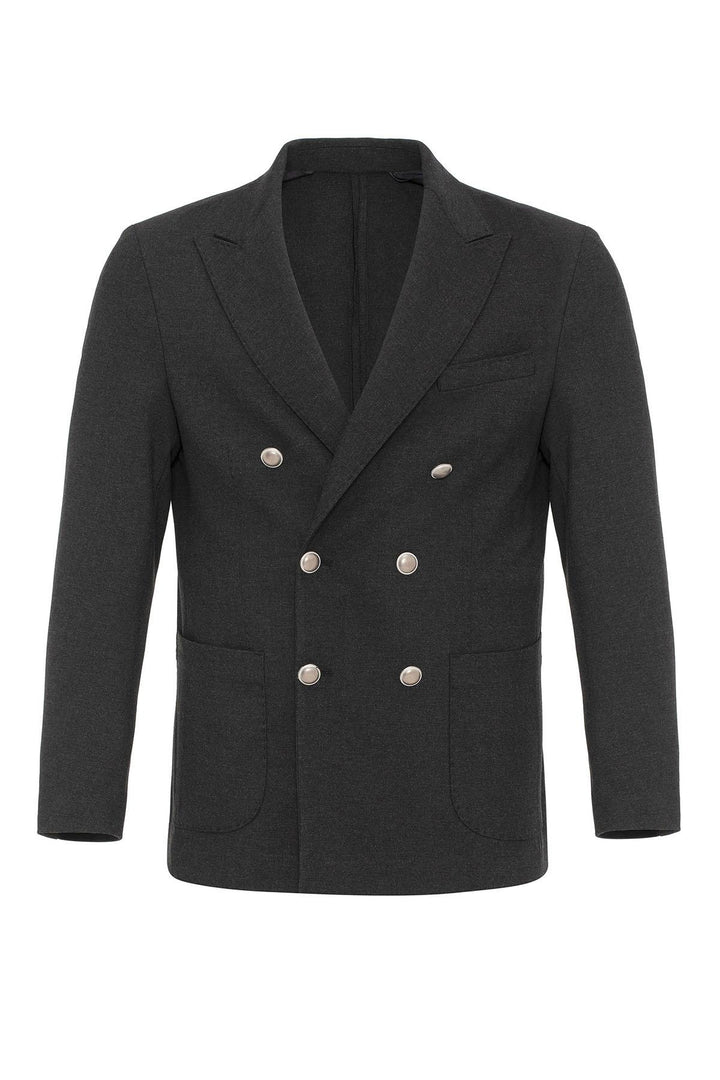 Anthracite Unlined Double-Breasted Men's Blazer Jackets - Wessi