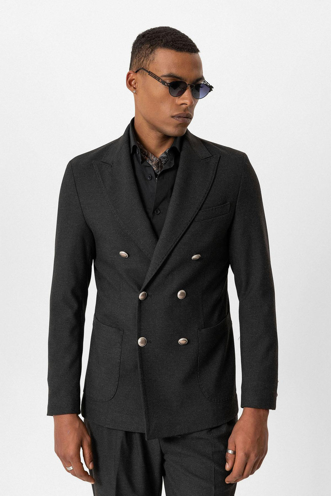 Anthracite Unlined Double-Breasted Men's Blazer Jacket - Wessi