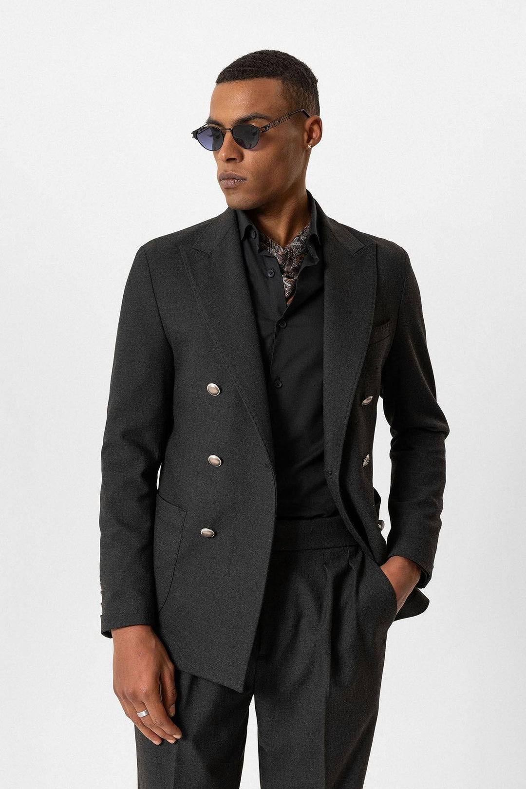 Anthracite Unlined Double-Breasted Men's Blazer Jackets - Wessi