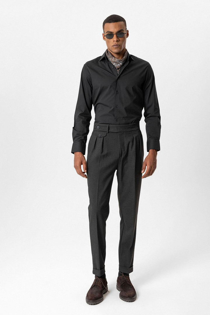 Anthracite High-Waisted Pleated Technical Men's Trousers - Wessi