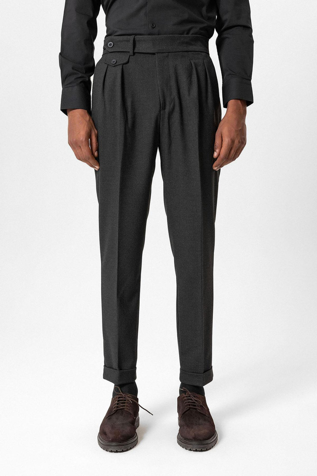 Anthracite High-Waisted Pleated Technical Men's Trousers - Wessi