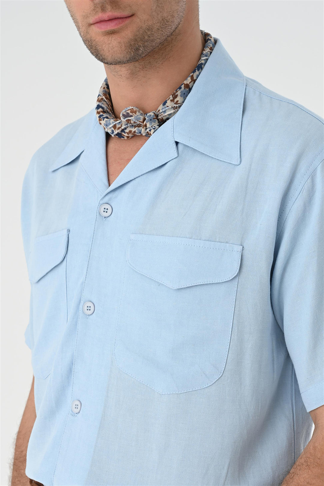 Men's Blue Camp Collar Pocket Detailed  Shirt - Wessi