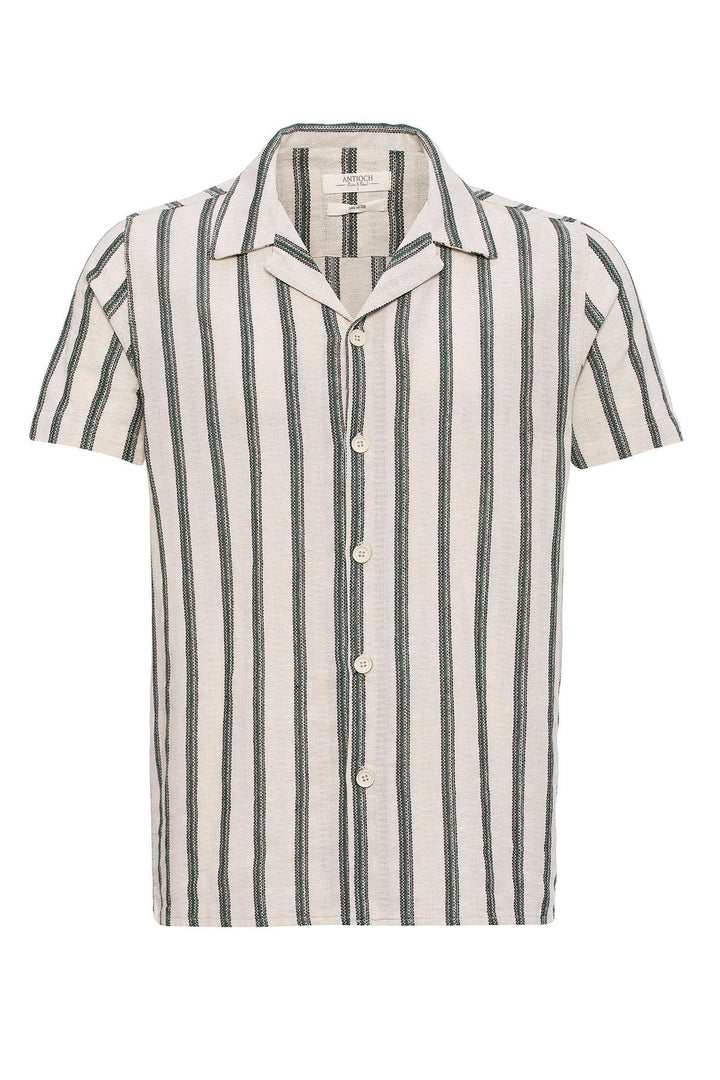 Camisa de hombre con cuello camp a rayas verde - Wessi