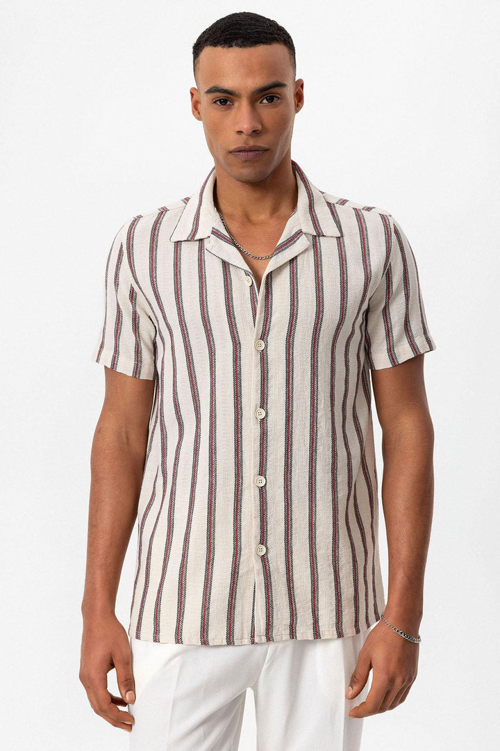 Camisa de hombre con cuello camp a rayas burdeos - Wessi