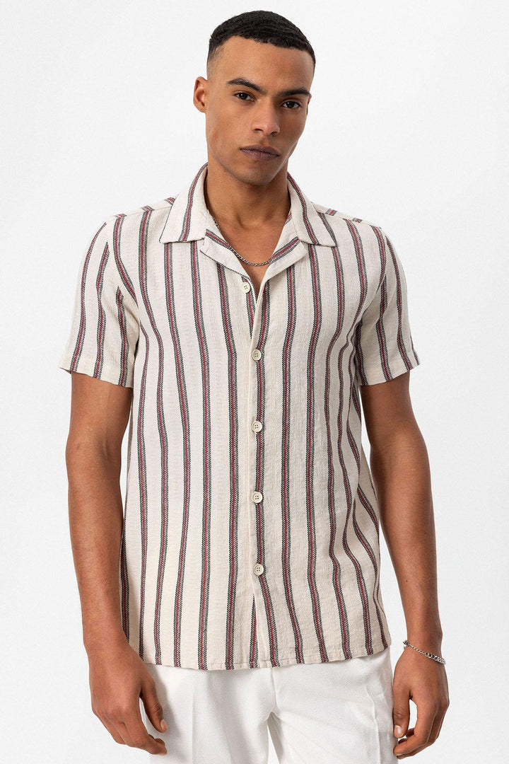 Camisa de hombre con cuello camp a rayas burdeos - Wessi