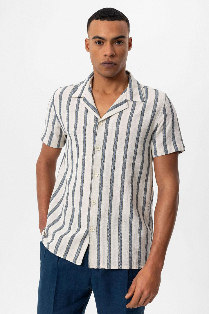 Camisa de hombre con cuello camp de rayas índigo - Wessi