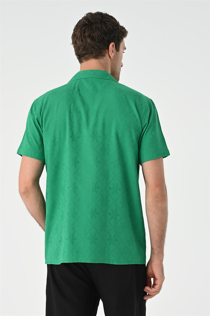 Men's Duck Green Woven Pattern Open Collar Shirt - Wessi