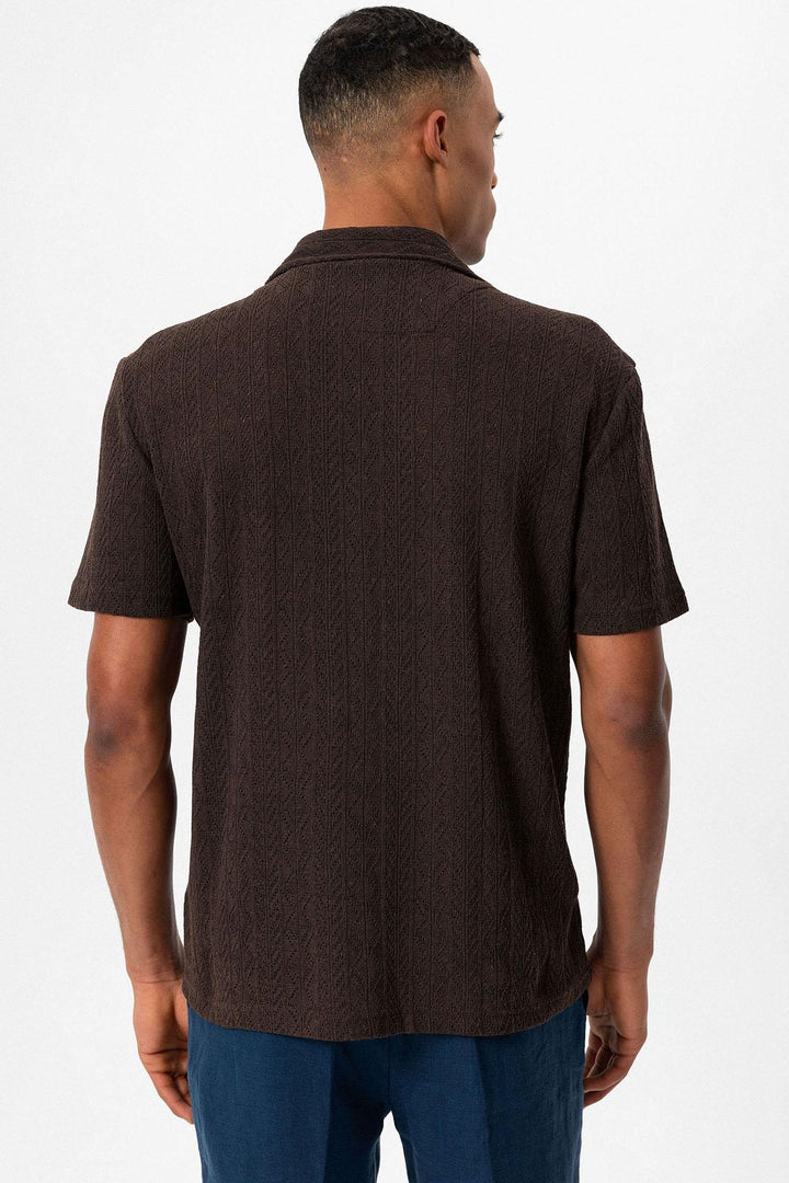 Chemise Homme Marron à Motif Tricoté Col Camp - Wessi