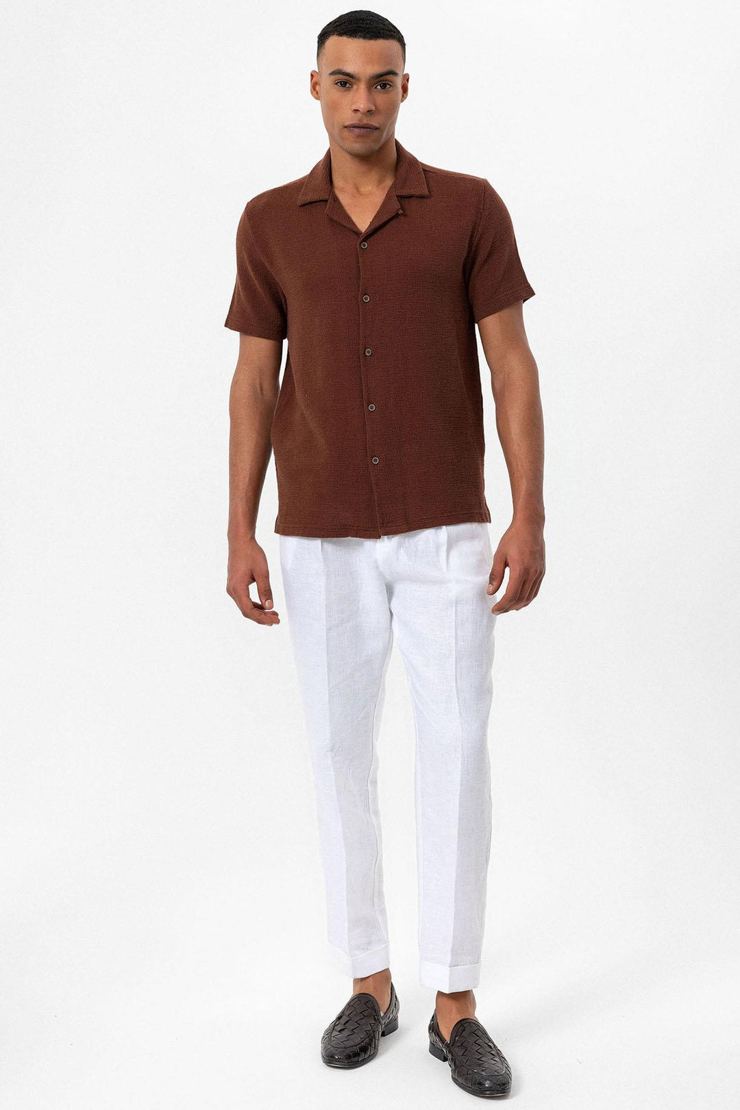 Chemise Col Camp Texturé Tricot Marron Homme - Wessi