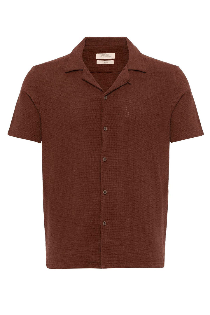 Chemise Col Camp Texturé Tricot Marron Homme - Wessi