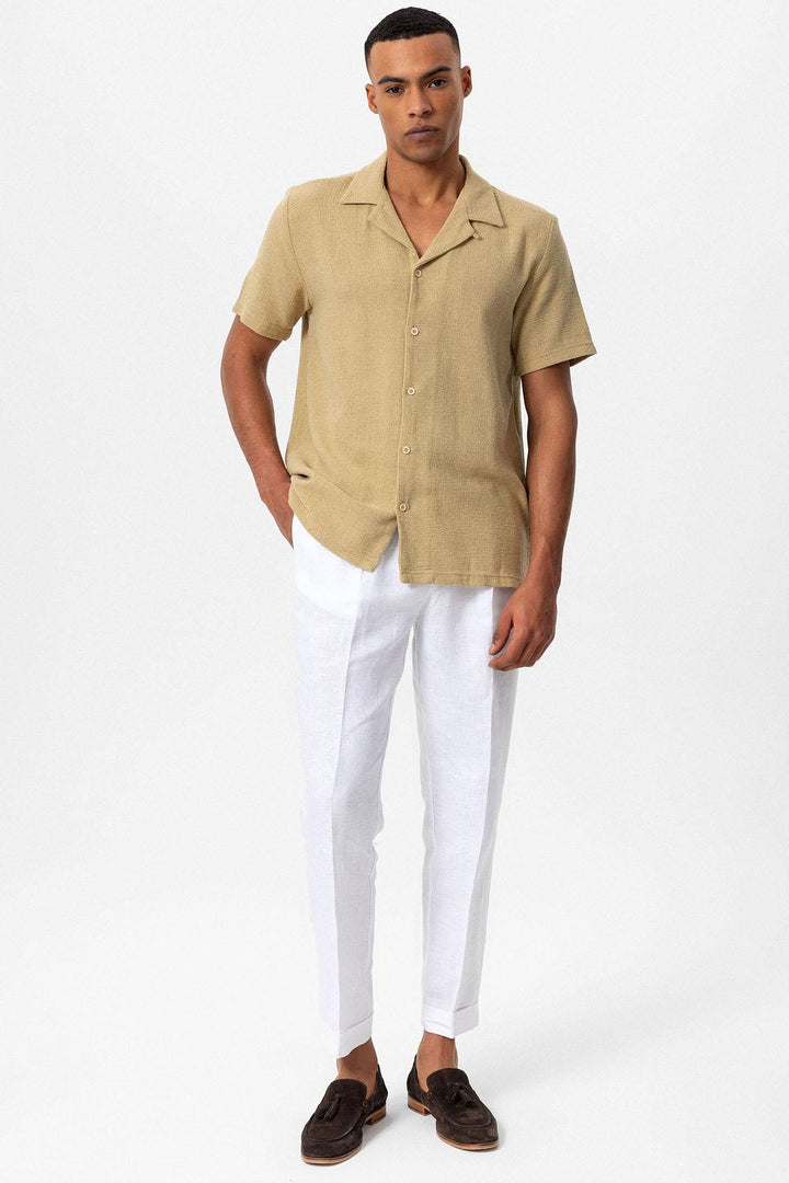 Chemise Homme Beige Tricot Texturé Col Camp - Wessi