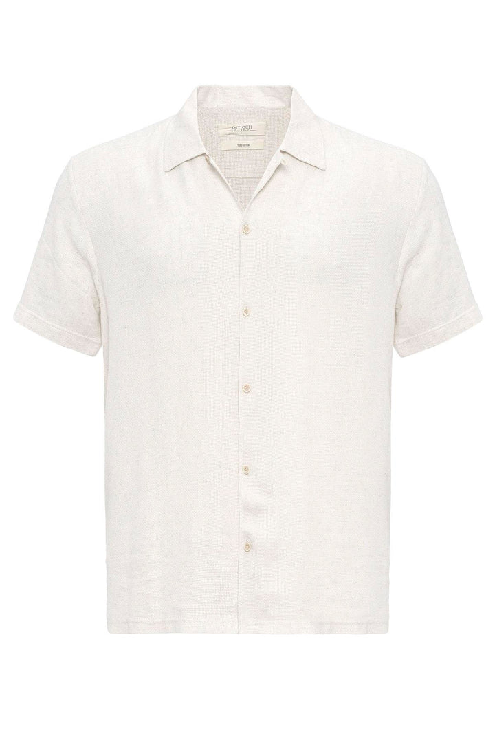 Camisa de hombre con cuello camp texturizado de punto crudo - Wessi