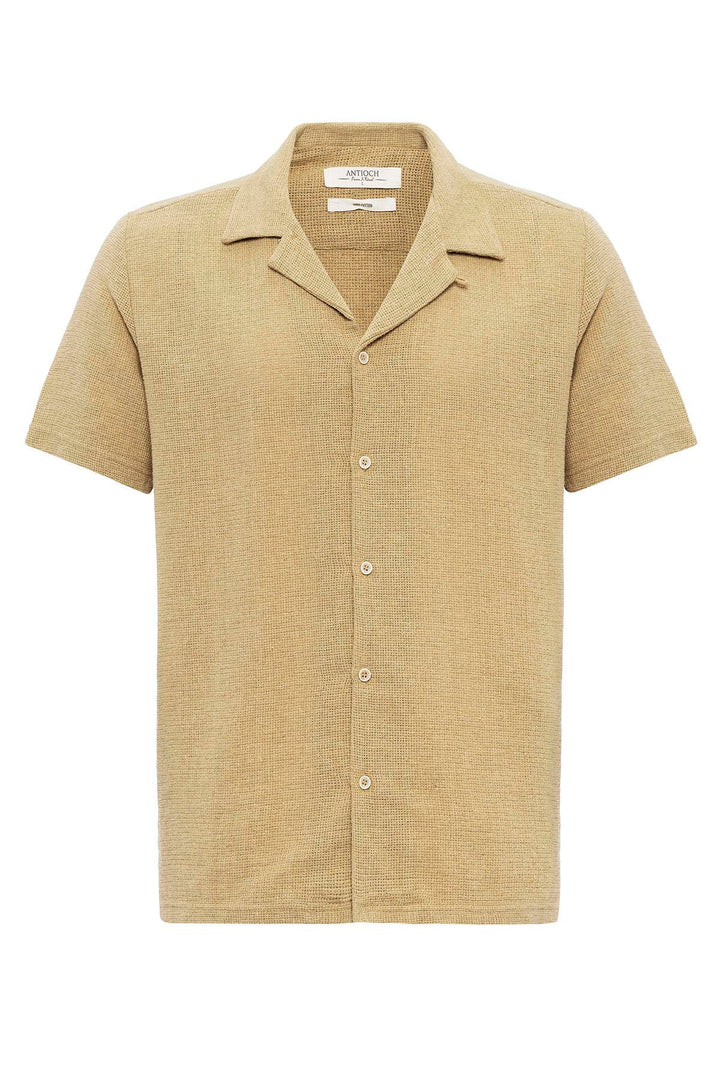 Chemise Homme Beige Tricot Texturé Col Camp - Wessi