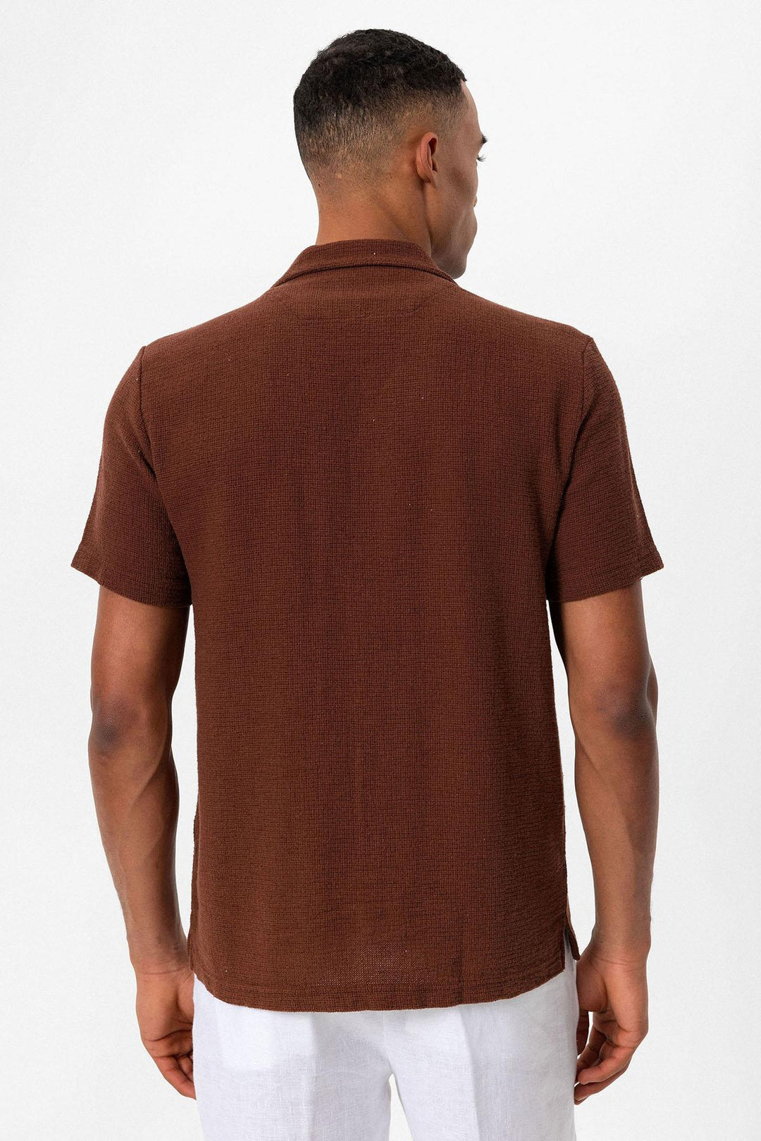 Chemise Col Camp Texturé Tricot Marron Homme - Wessi