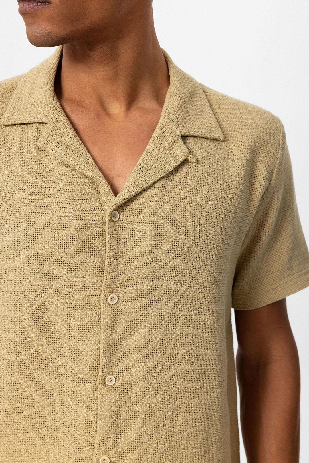 Chemise Homme Beige Tricot Texturé Col Camp - Wessi