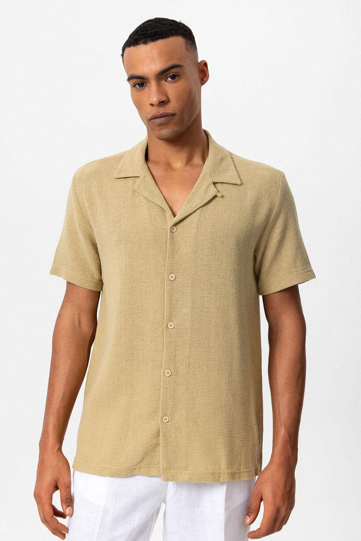 Chemise Homme Beige Tricot Texturé Col Camp - Wessi