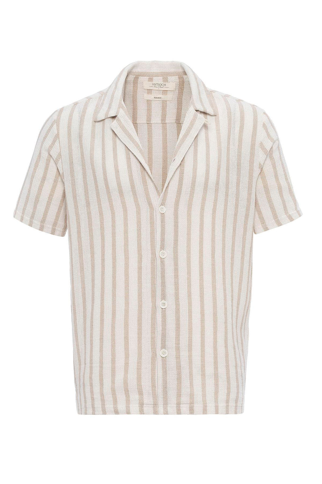 Chemise à manches courtes en tricot beige à col camp pour hommes - Wessi