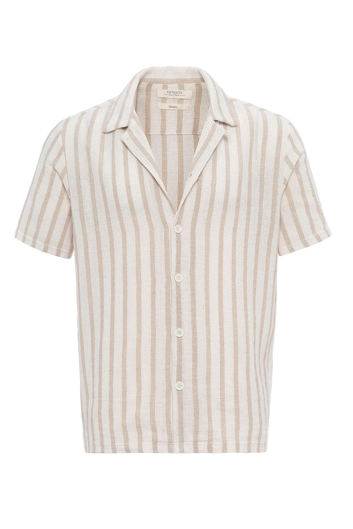 Chemise à manches courtes en tricot beige à col camp pour hommes - Wessi