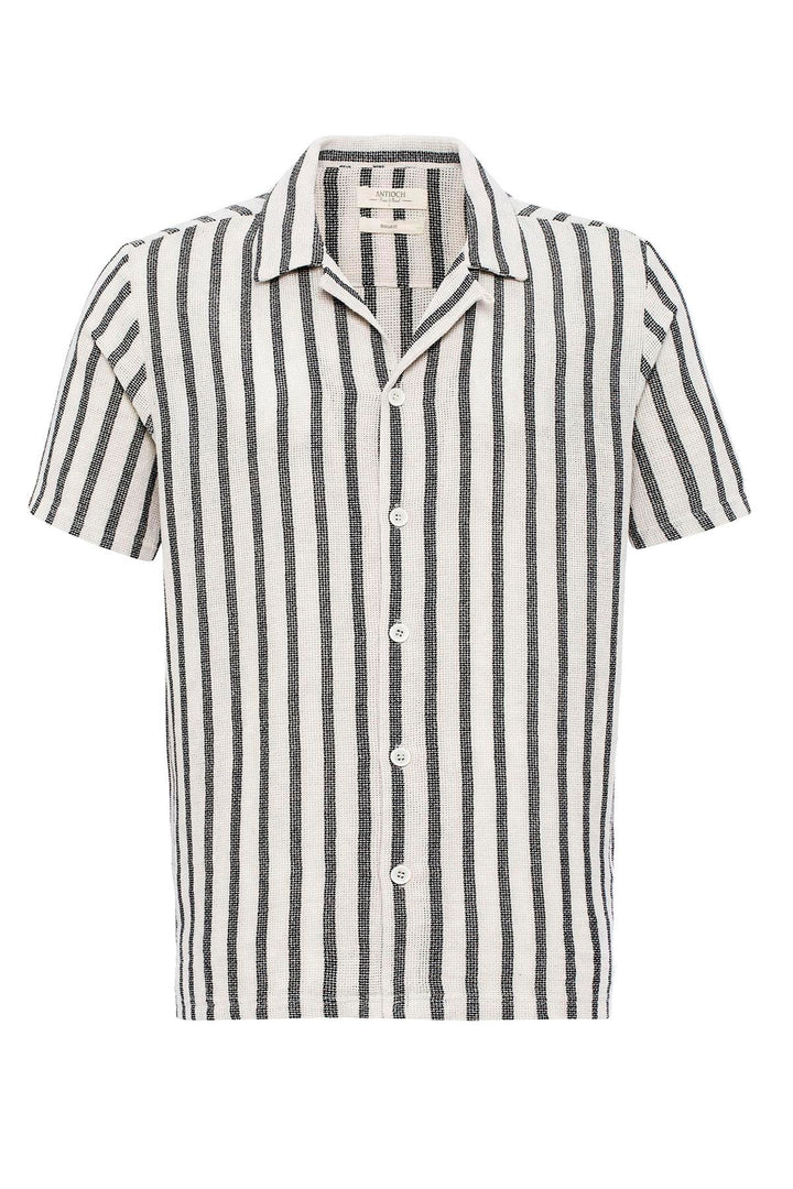 Camisa de manga corta de punto con cuello Camp negro para hombre - Wessi