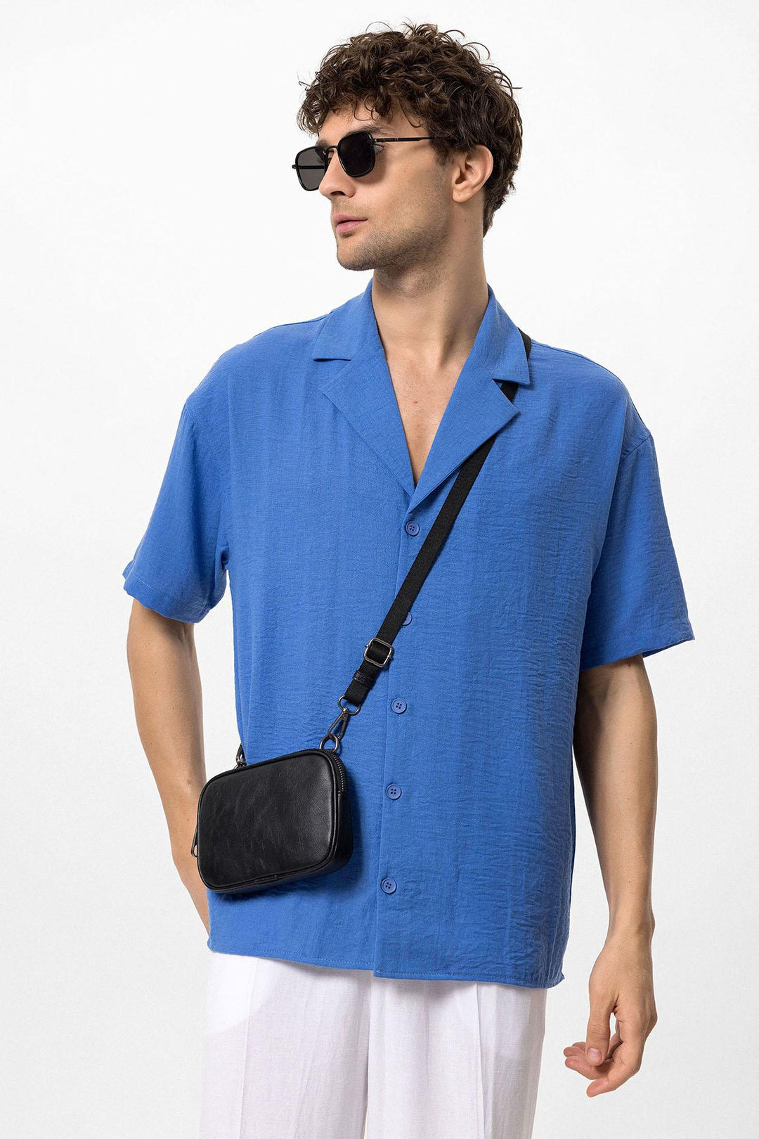 Camicia Sax Oversize a Maniche Corte da Uomo con Colletto Apach - Wessi