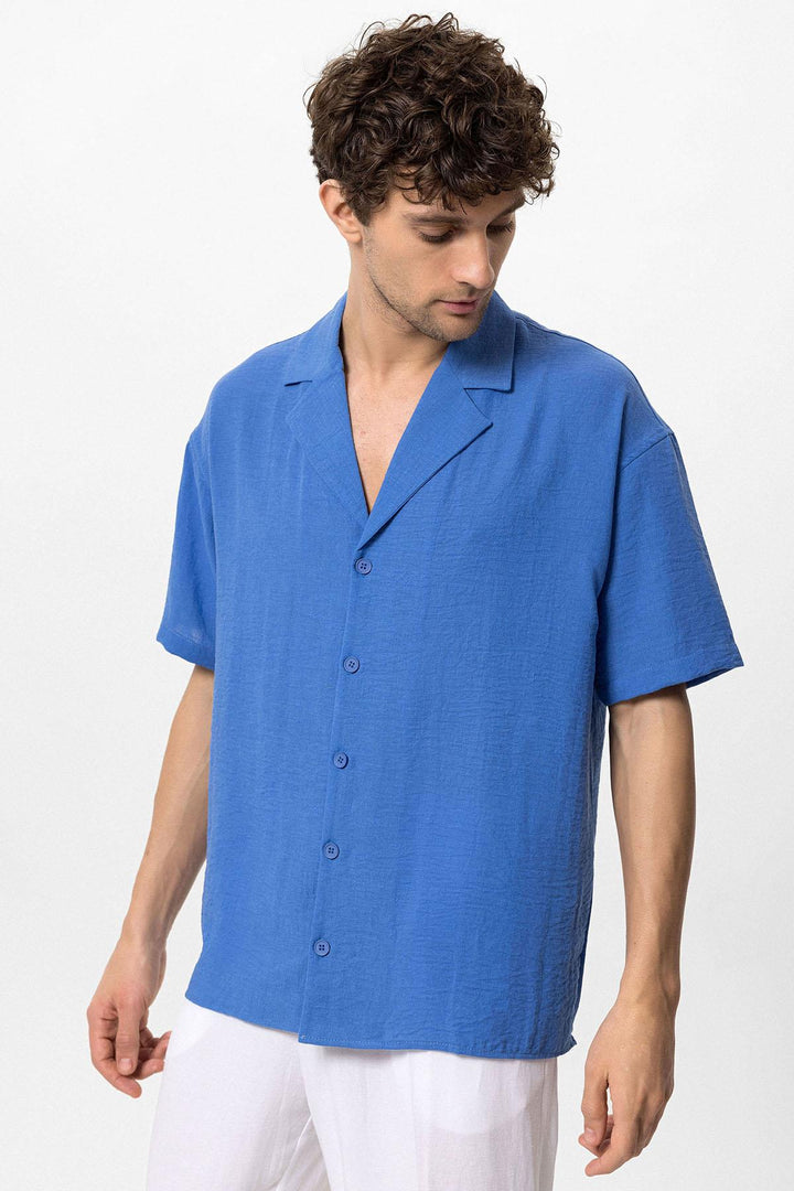 Camicia Sax Oversize a Maniche Corte da Uomo con Colletto Apach - Wessi