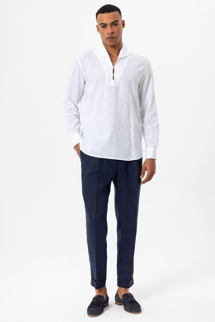 Camisa blanca con botones y cuello Camp para hombre - Wessi