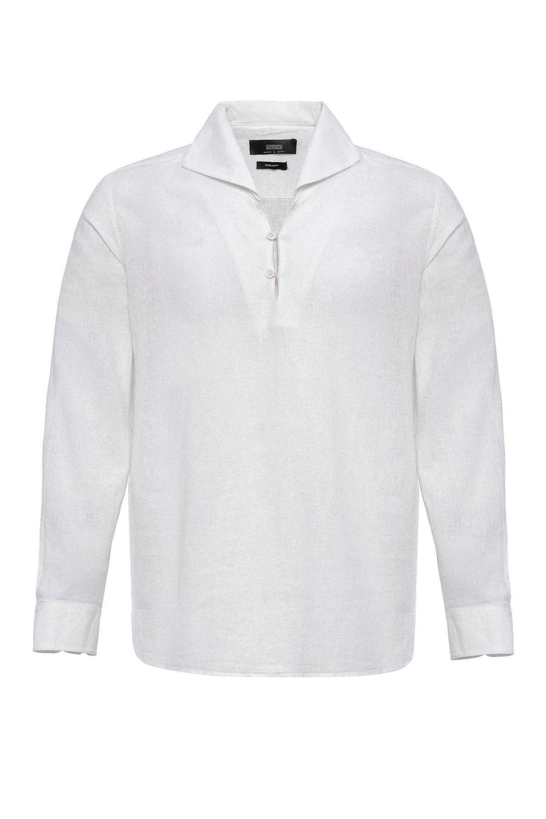 Camisa blanca con botones y cuello Camp para hombre - Wessi