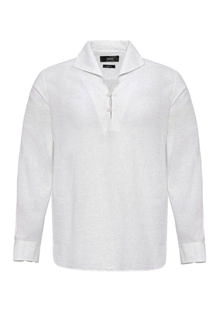 Camisa blanca con botones y cuello Camp para hombre - Wessi