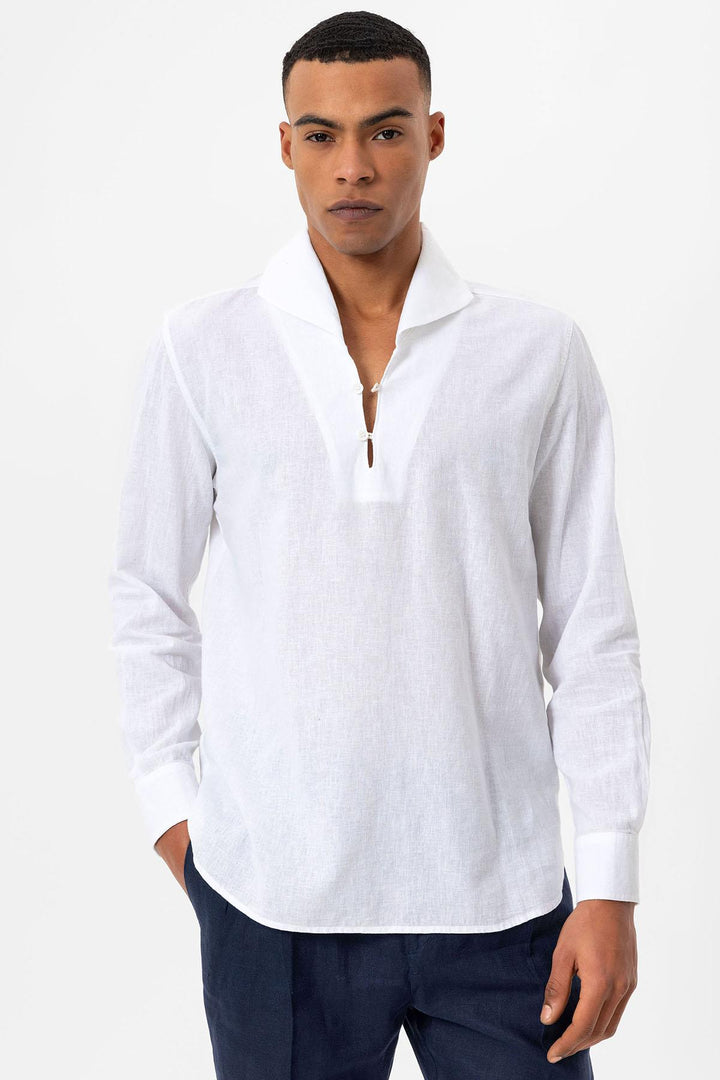 Camisa blanca con botones y cuello Camp para hombre - Wessi