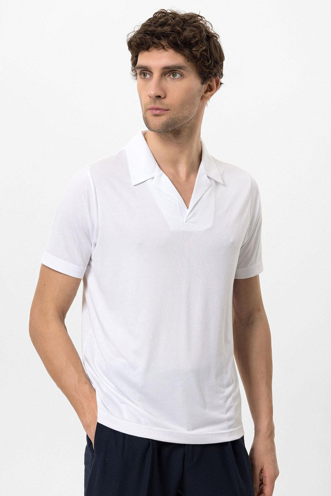 Men's Ecru Camp Collar Regular Fit  T-Shirt - Wessi