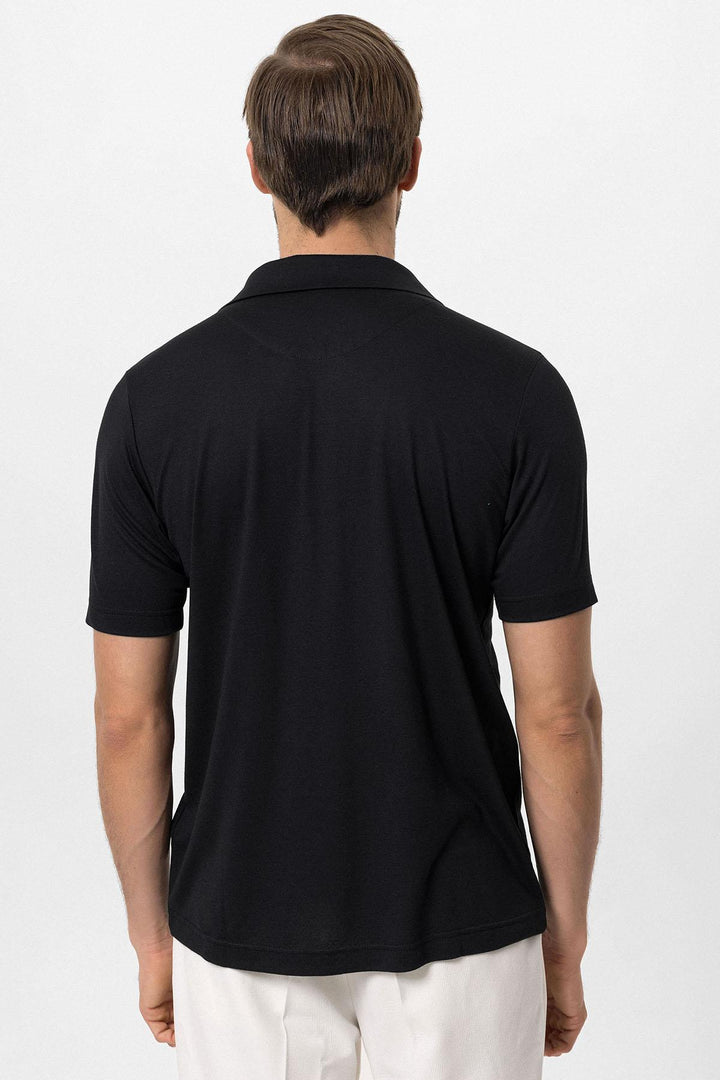 Men's Black Camp Collar Regular Fit  T-Shirt - Wessi