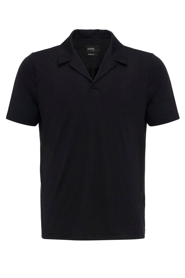 Men's Black Camp Collar Regular Fit  T-Shirt - Wessi