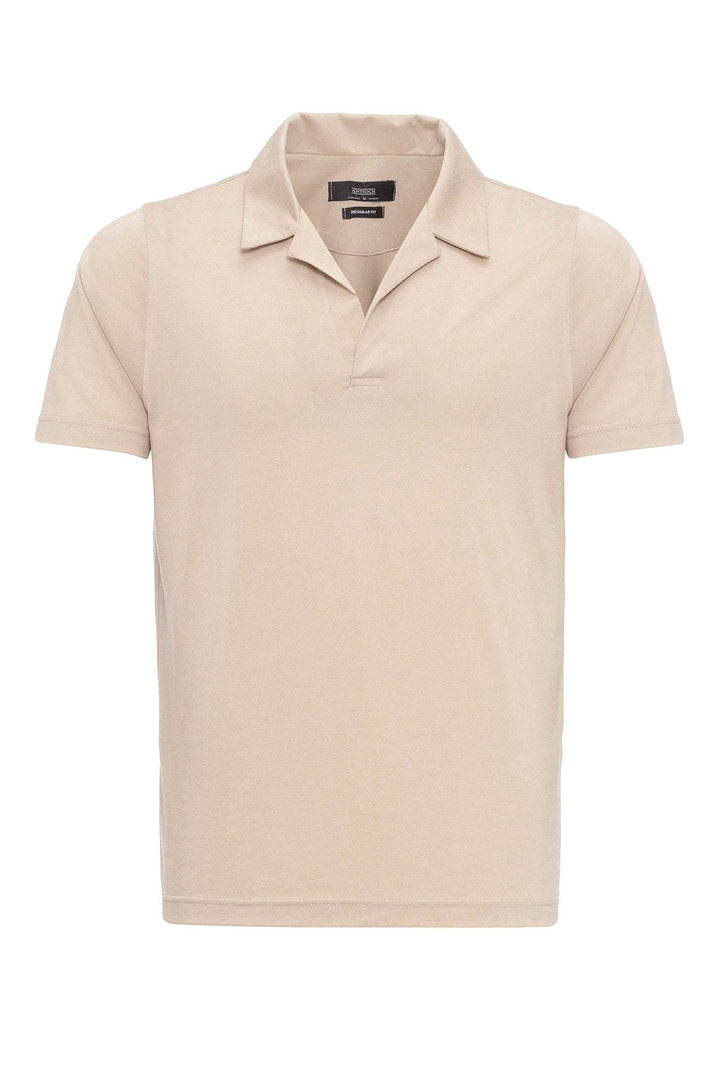 Men's Beige Camp Collar Regular Fit  T-Shirt - Wessi