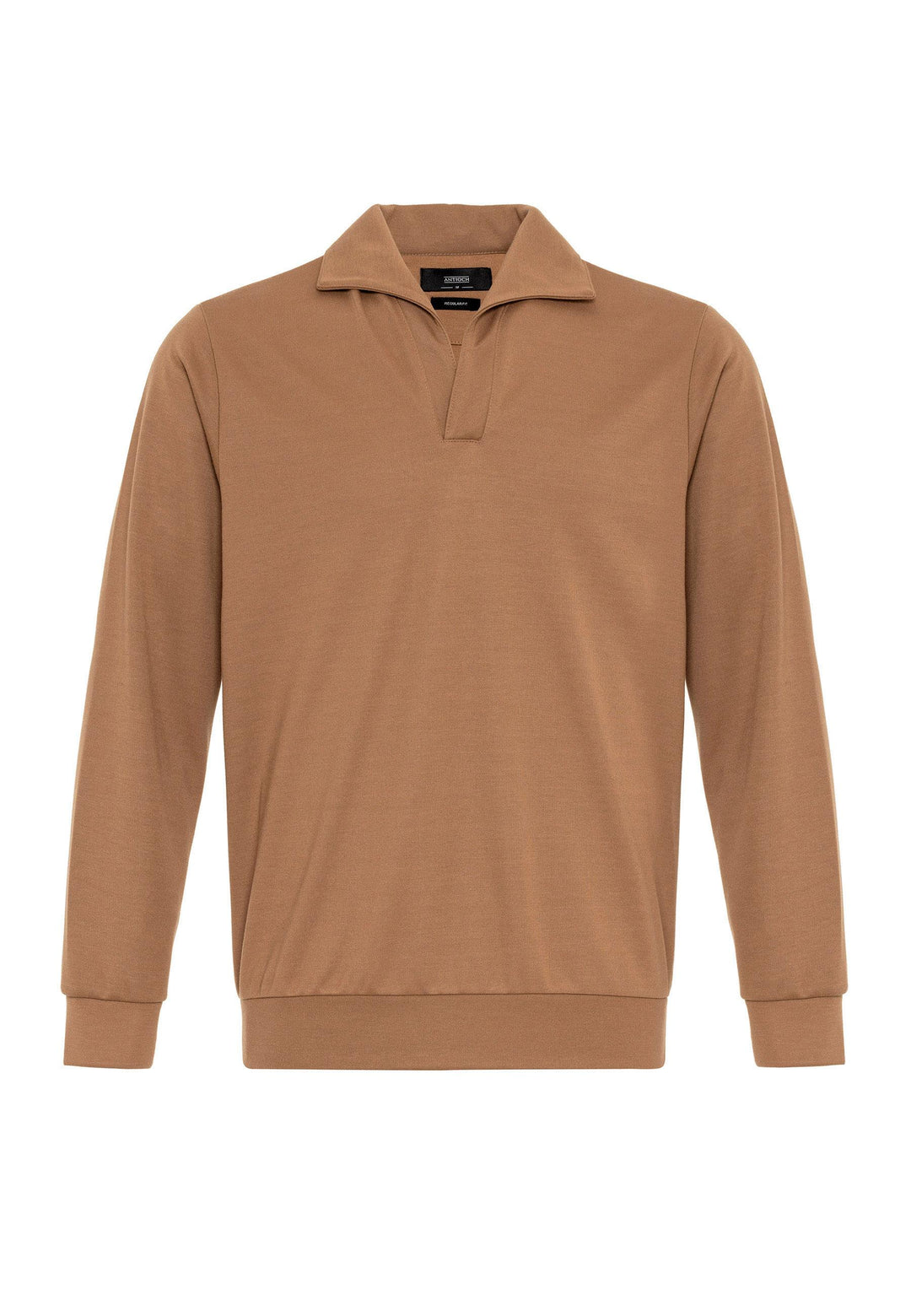 Pull à manches longues coupe régulière à col camp beige pour hommes - Wessi