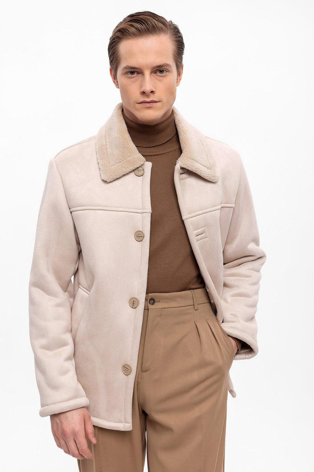 Chaqueta de hombre de ante con forro beige - Wessi