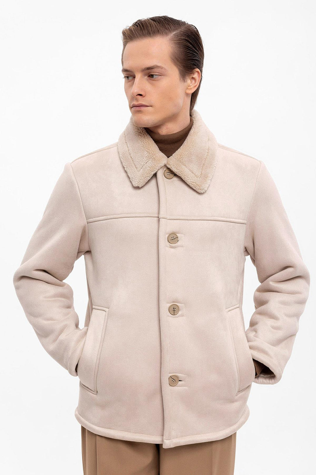 Chaqueta de hombre de ante con forro beige - Wessi