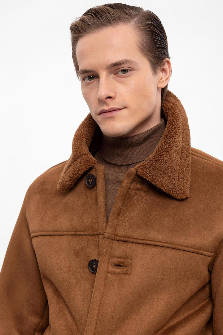 Men's Brown Lined Suede  Jacket - Wessi