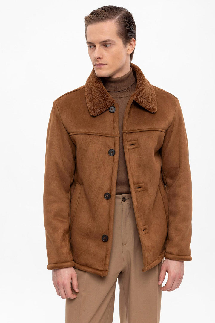 Men's Brown Lined Suede  Jacket - Wessi