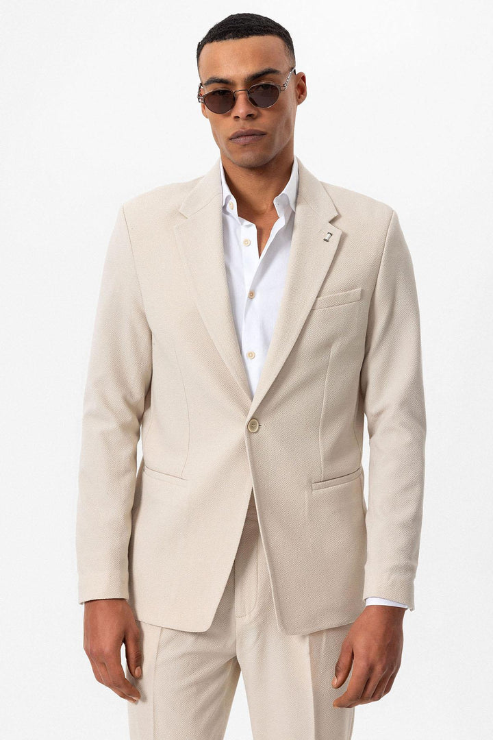 Blazer Hombre Liso Beige Un Botón - Wessi