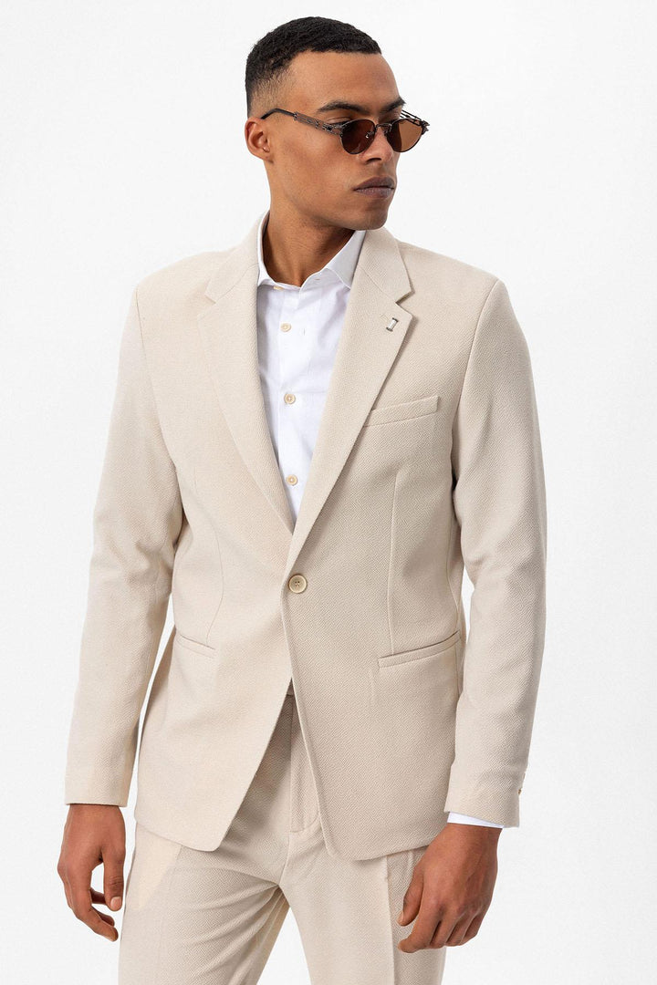 Blazer Hombre Liso Beige Un Botón - Wessi