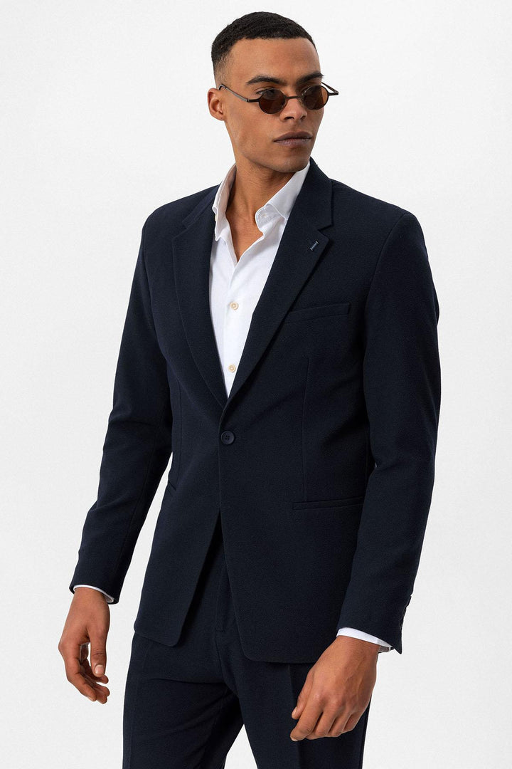 Blazer Hombre Liso Azul Marino Un Botón - Wessi