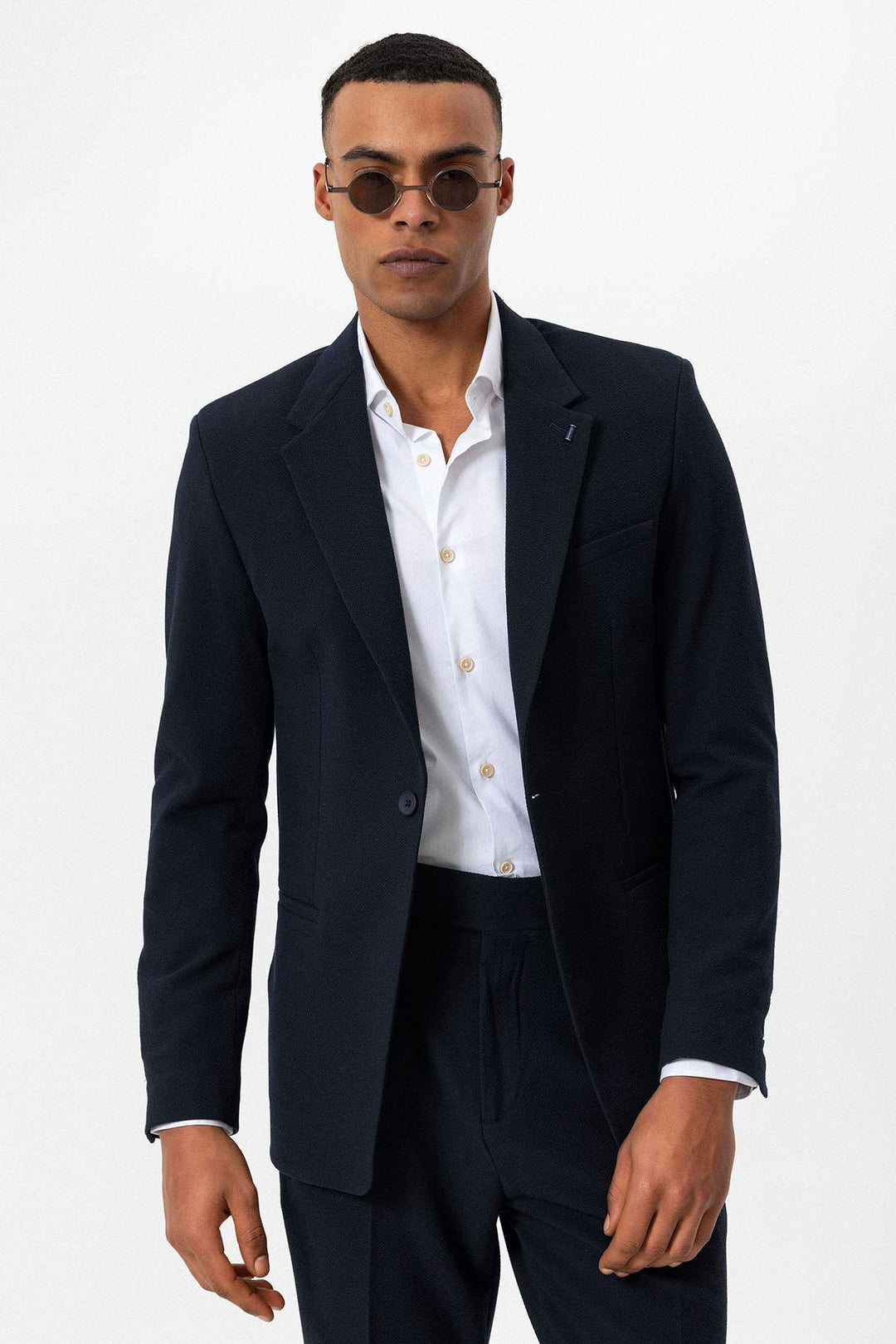 Blazer Hombre Liso Azul Marino Un Botón - Wessi