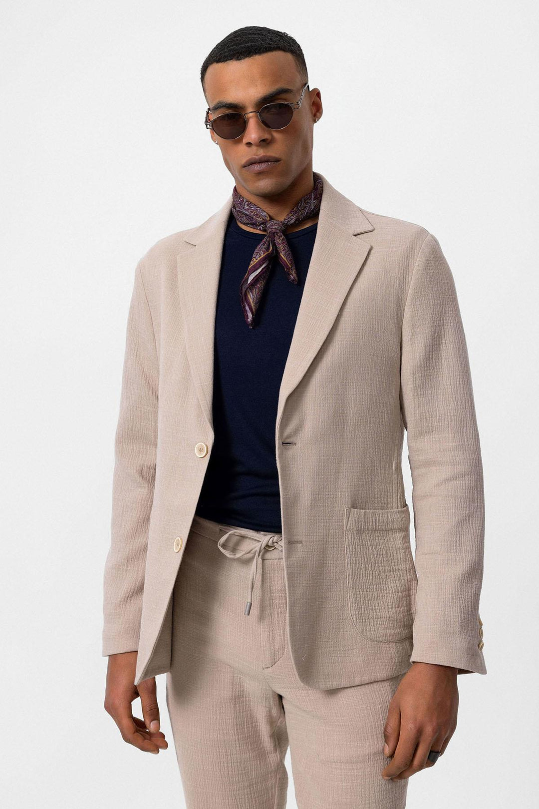 Chaqueta Blazer Hombre Liso Beige Con Bolsillos - Wessi