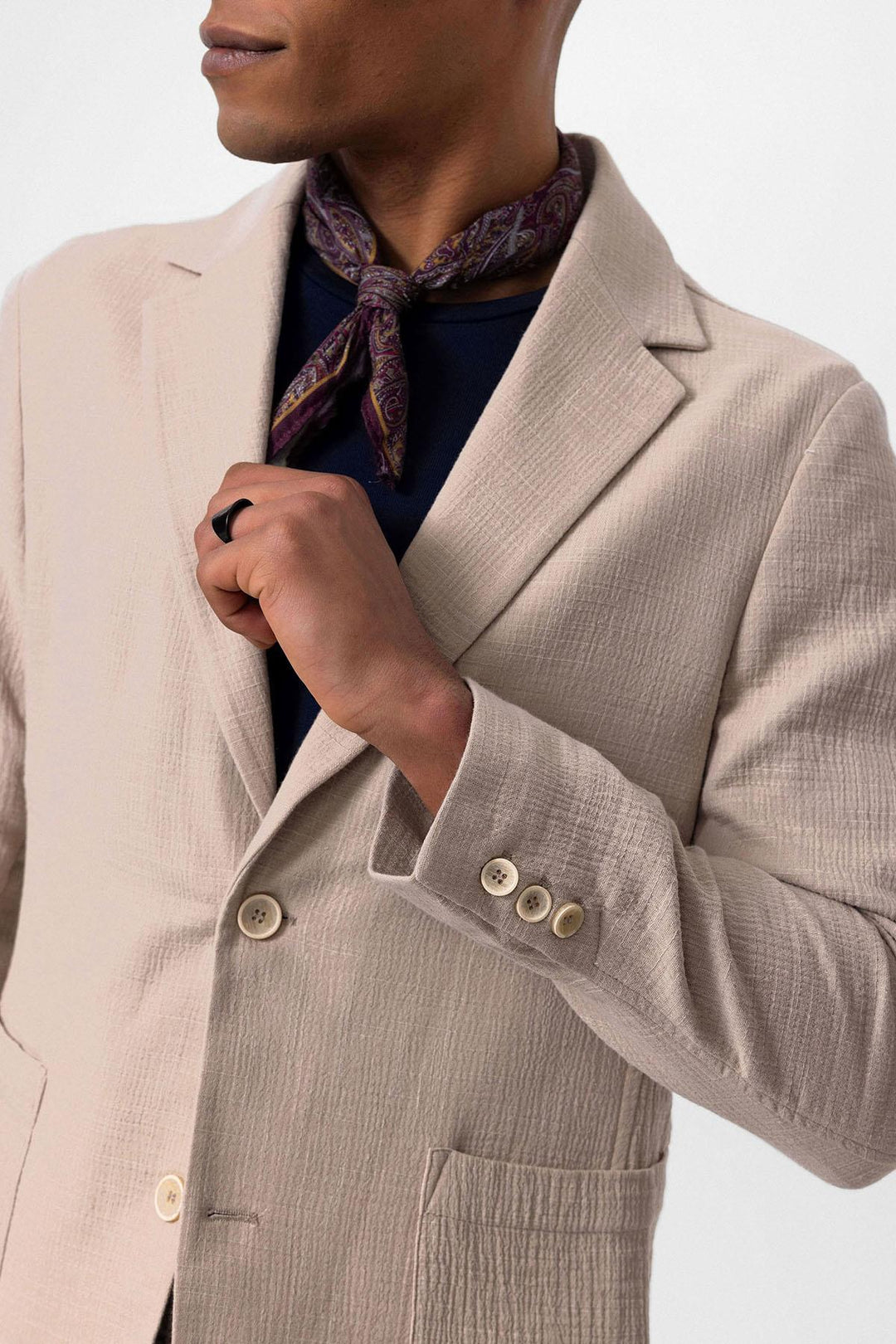 Chaqueta Blazer Hombre Liso Beige Con Bolsillos - Wessi