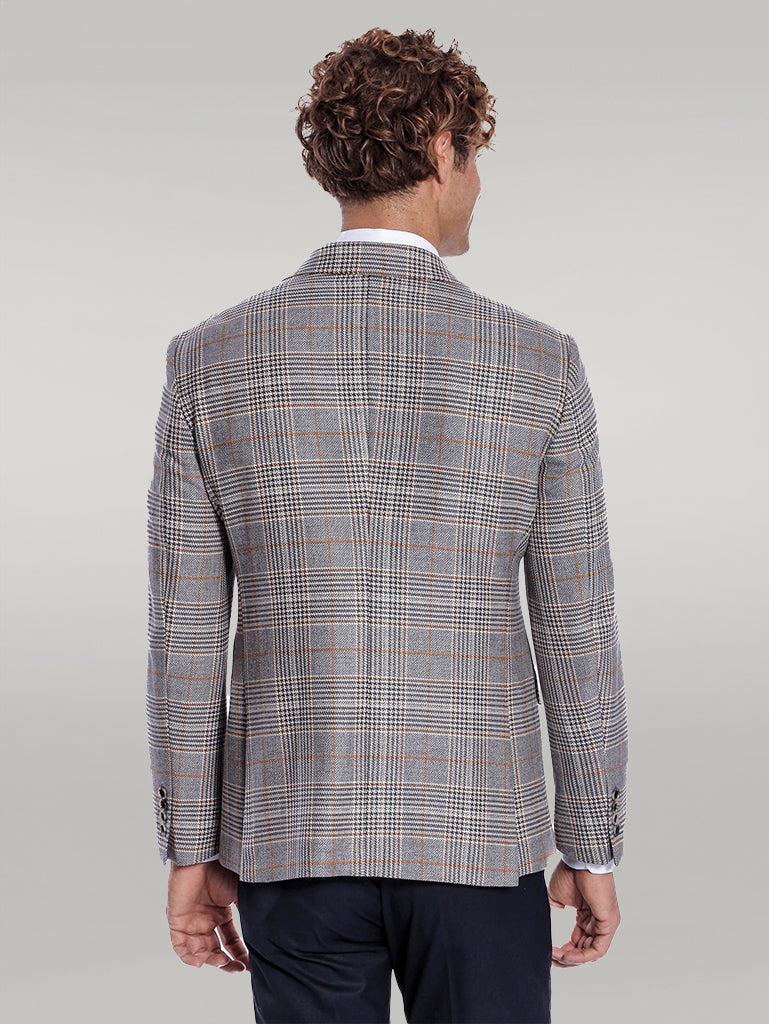 Double Breasted Checked Anthracite Men Blazer - Wessi