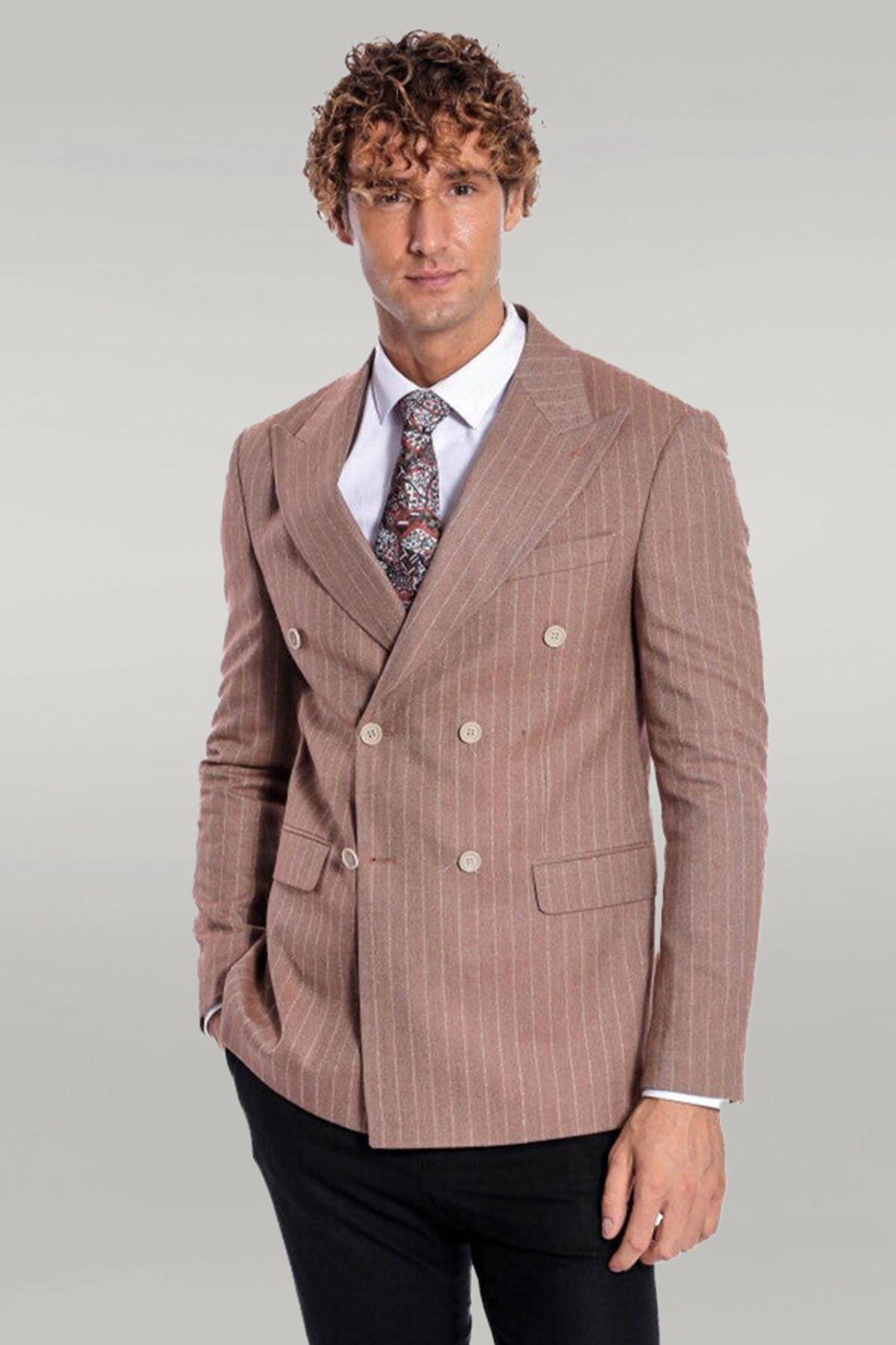 Blazer Hombre Rayas Cruzada Beige - Wessi