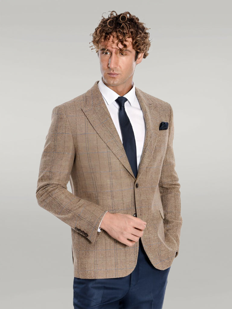 Blazer Hombre Herringbone Slim Fit Lana Marrón - Wessi