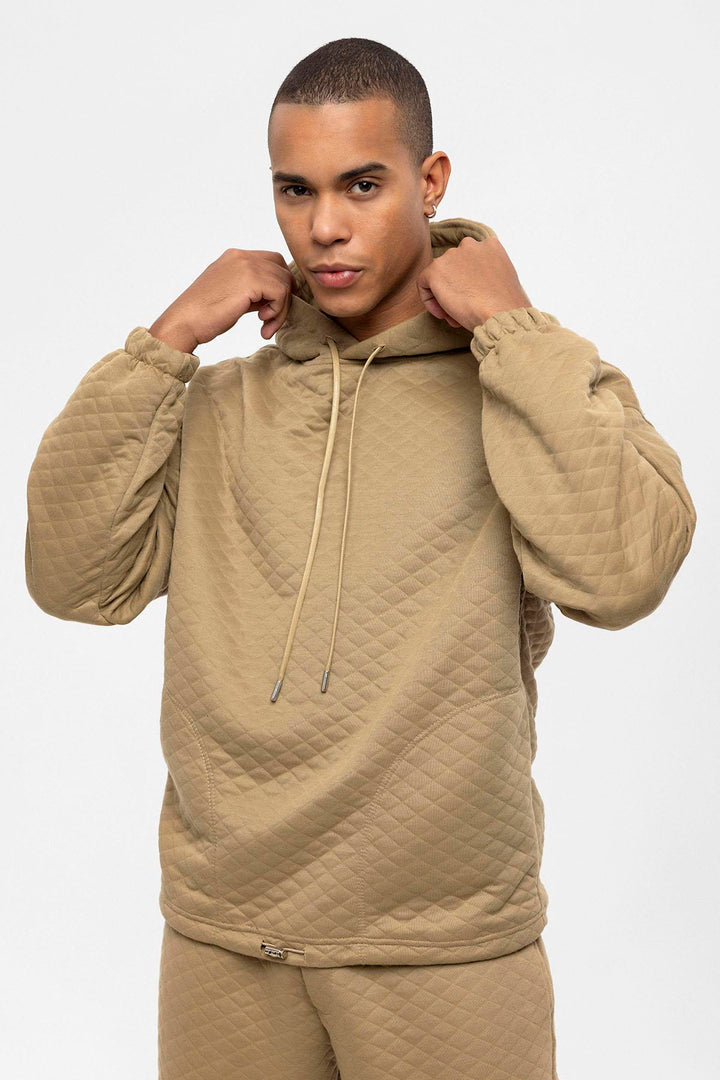 Ensemble Survêtement Oversize Homme Beige à Motifs Diamants - Wessi